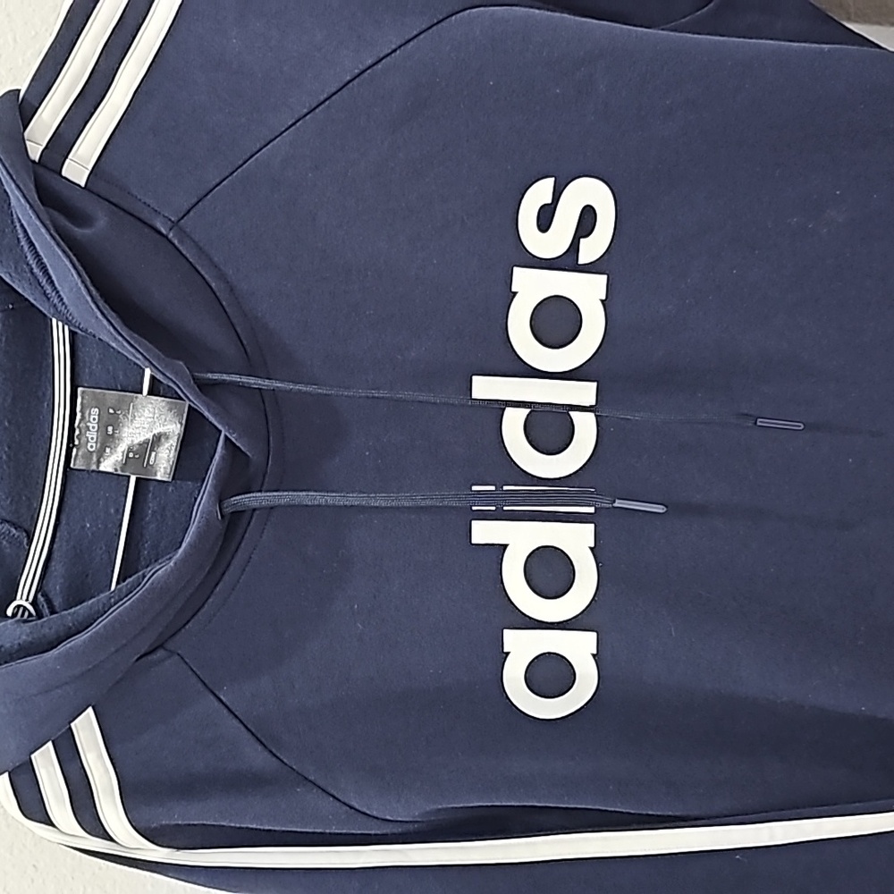 Adidas  Pullover  Mens Sweater  Navy Blue Hoodie Sweatshirt Size L - Picture 3 of 10